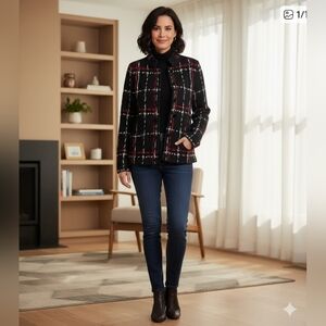 Adrienne Vitaddini Black and Red Plaid Button-Up Cardigan Sweater Size M